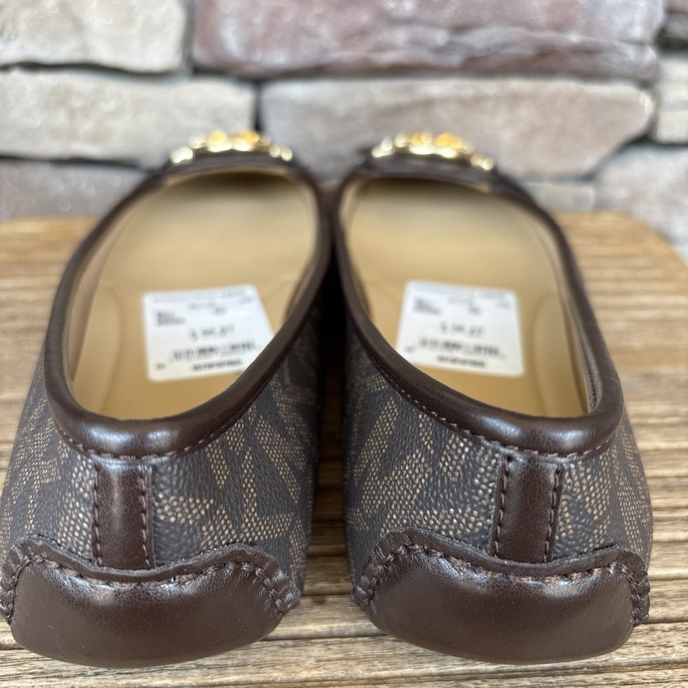 Michael Kors Fulton MK Logo Moccasins Brown Size 8.5 Gold Hardware Flats - Picture 9 of 12